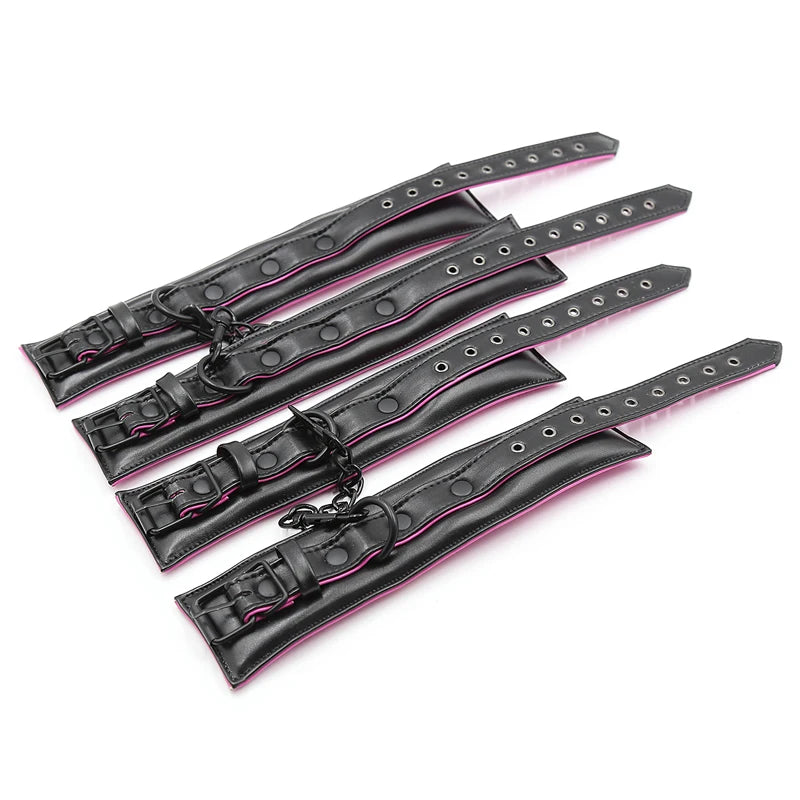 Sex Toys Couple Leather Bdsm Bondage Suit 3pcs Restraint Collar Ankle Sleeve Handcuffs for Sex Bondage Suit Adult Female