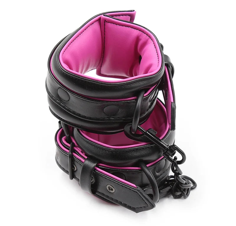 Sex Toys Couple Leather Bdsm Bondage Suit 3pcs Restraint Collar Ankle Sleeve Handcuffs for Sex Bondage Suit Adult Female
