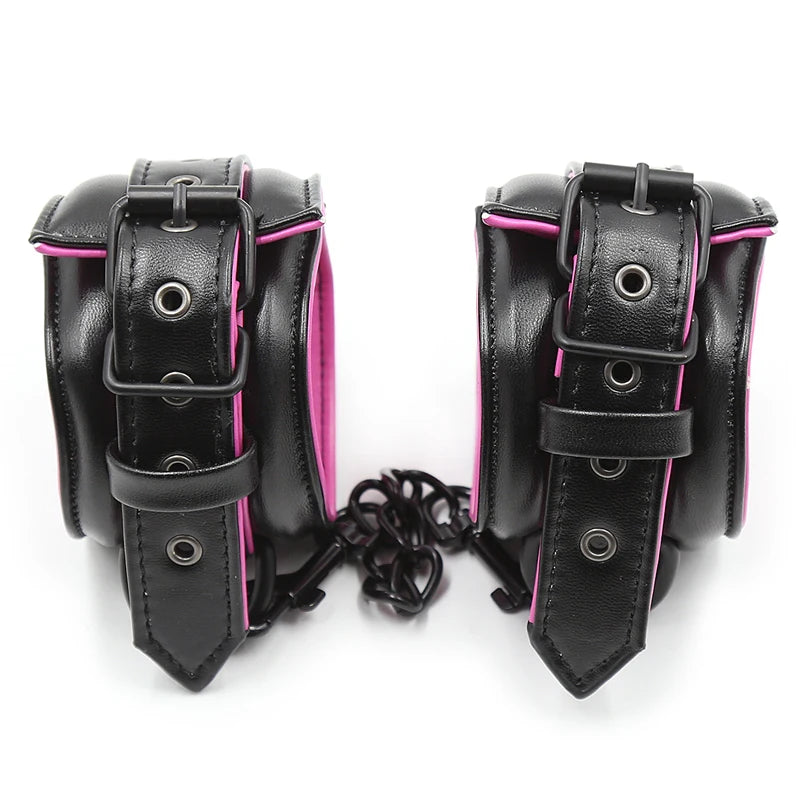 Sex Toys Couple Leather Bdsm Bondage Suit 3pcs Restraint Collar Ankle Sleeve Handcuffs for Sex Bondage Suit Adult Female