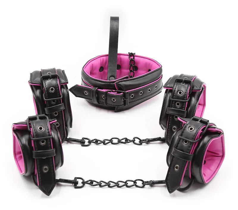 Sex Toys Couple Leather Bdsm Bondage Suit 3pcs Restraint Collar Ankle Sleeve Handcuffs for Sex Bondage Suit Adult Female
