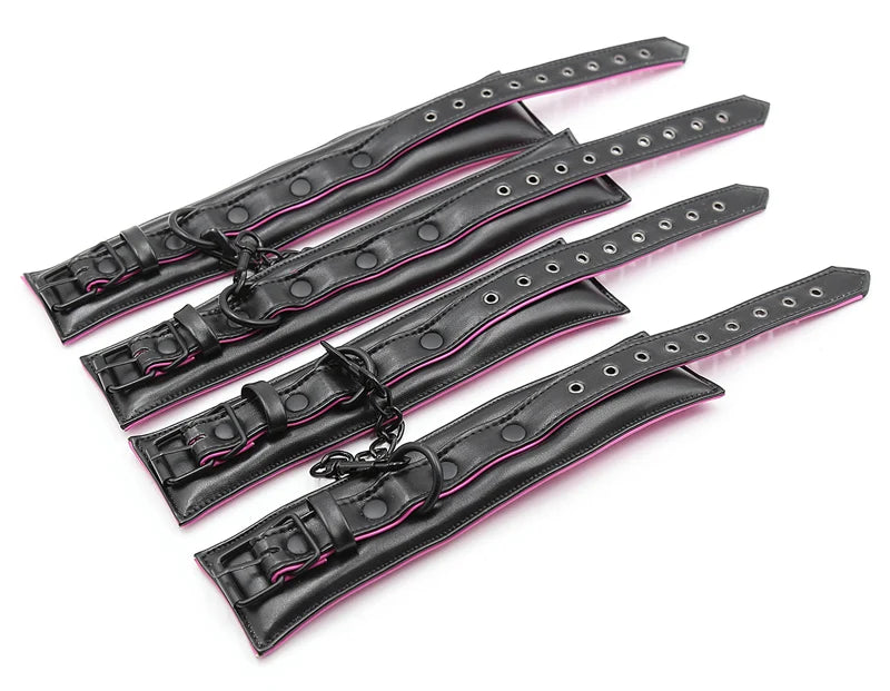 Sex Toys Couple Leather Bdsm Bondage Suit 3pcs Restraint Collar Ankle Sleeve Handcuffs for Sex Bondage Suit Adult Female