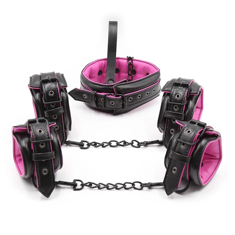 Sex Toys Couple Leather Bdsm Bondage Suit 3pcs Restraint Collar Ankle Sleeve Handcuffs for Sex Bondage Suit Adult Female