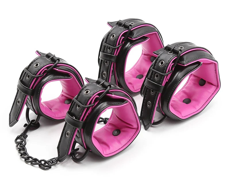 Sex Toys Couple Leather Bdsm Bondage Suit 3pcs Restraint Collar Ankle Sleeve Handcuffs for Sex Bondage Suit Adult Female