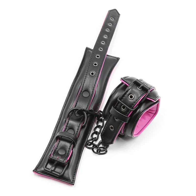 Sex Toys Couple Leather Bdsm Bondage Suit 3pcs Restraint Collar Ankle Sleeve Handcuffs for Sex Bondage Suit Adult Female