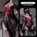 Floral Lingerie Uniform Pure Desire No Need to Take Off Printed Black Japanese Kimono Clothing Set Women A520 Erotic Kimono