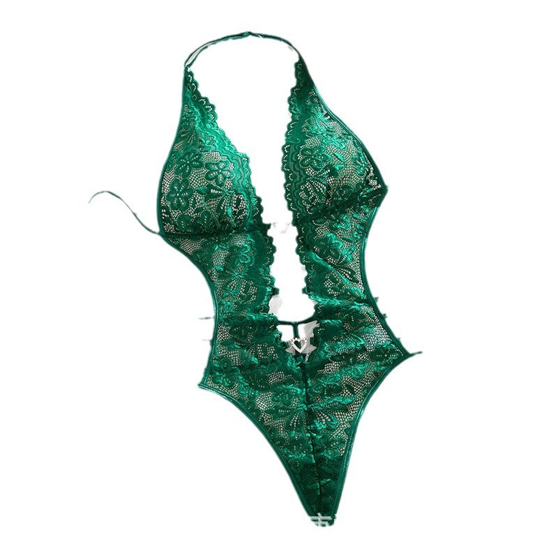 Y Adult Products Sexy Bodysuit Temptation Set Transparent Suspenders Lace Outfit Large Size Uniform Green 23101