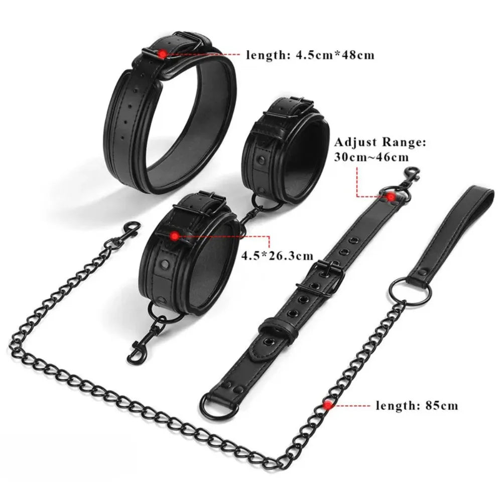 Neck to Wrist BDSM Bondage Sex Restraints Kit Couples Sex Toys Bondage Set With Chain Leash Back Handcuff Collar Slave Role Play