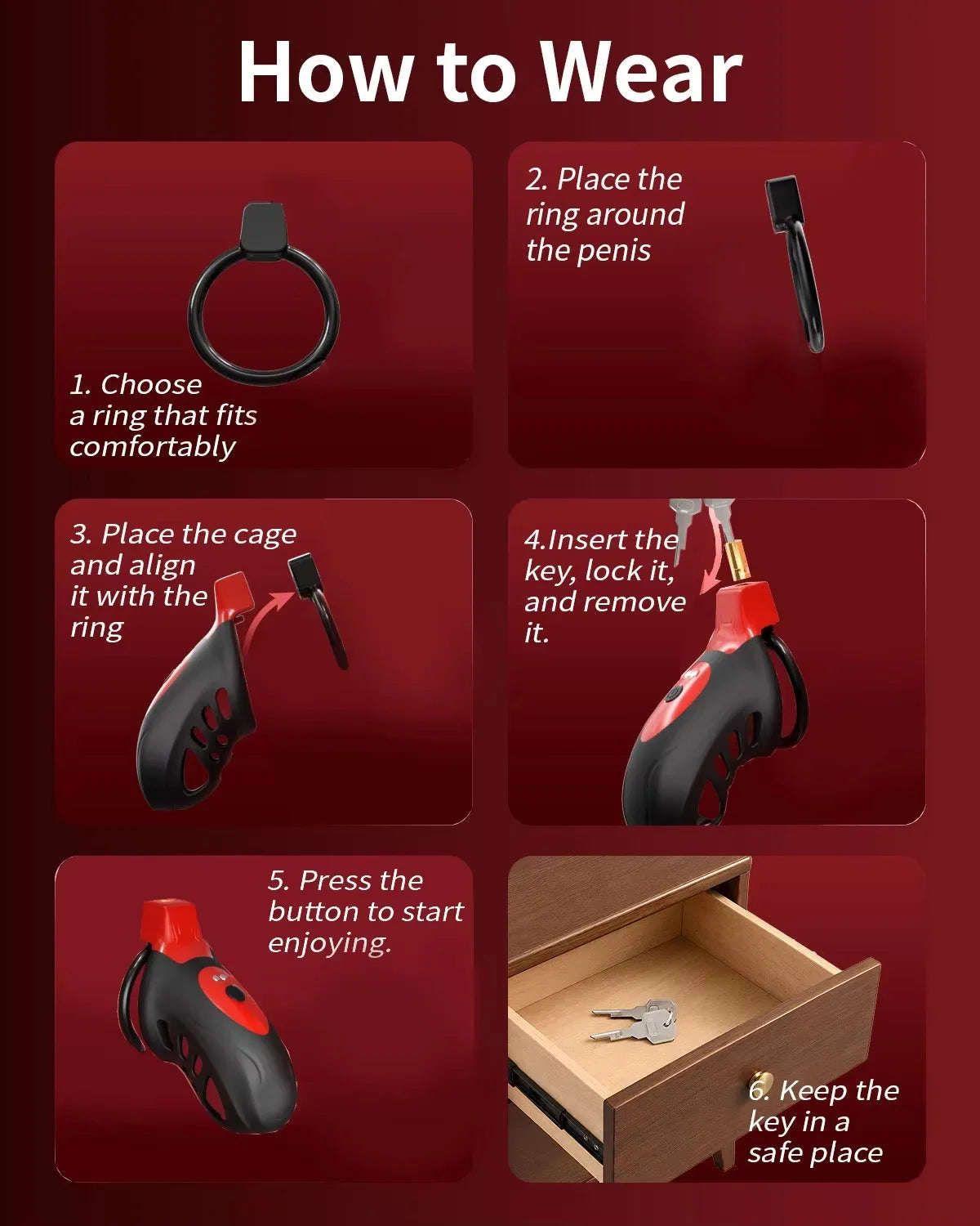 SENSIVO Vibrating Chastity Cage for Men Cock Cage with 5 Sizes Rings and Invisible Lock Silicone Male Bondage Gear & Accessories