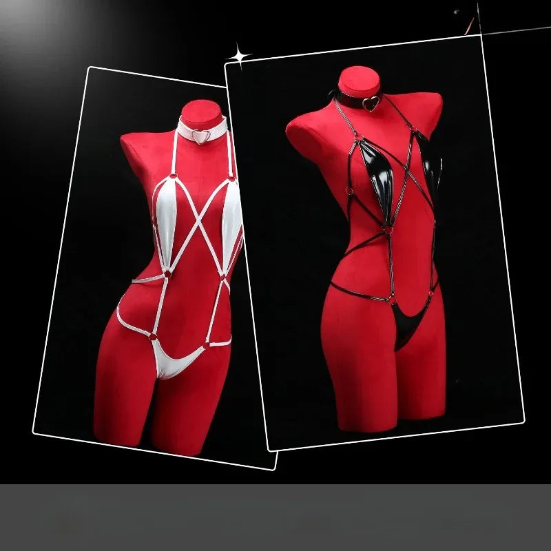 Sex Underwear One-Piece Bundle Set Open Crotch Sex Sexy Set Lacquer Leather Sexy Lingerie Latex Color Lure Anime Cosplay