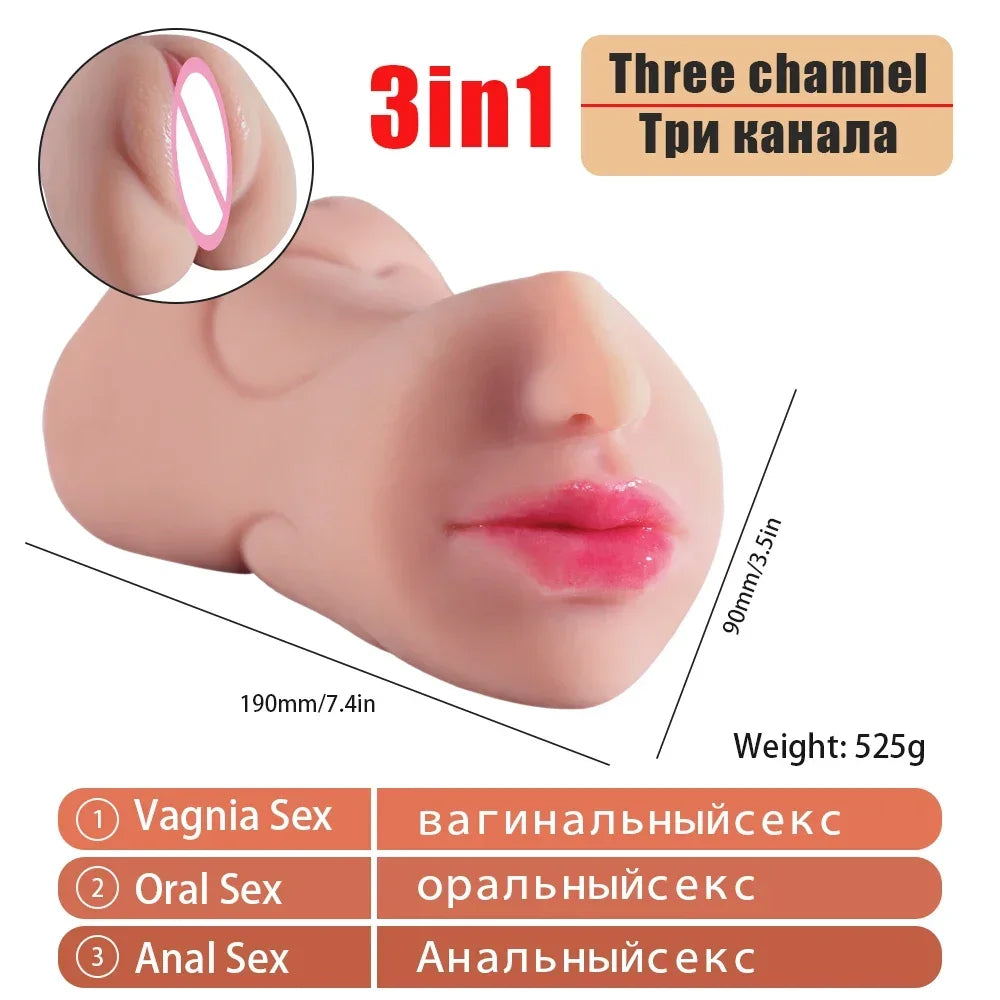 3 IN 1 Sex Toys Masturbation For Men Deep Throat Artificial Real Pussy Oral Male MasturbatorBlowjob Realistic Rubber Vagina