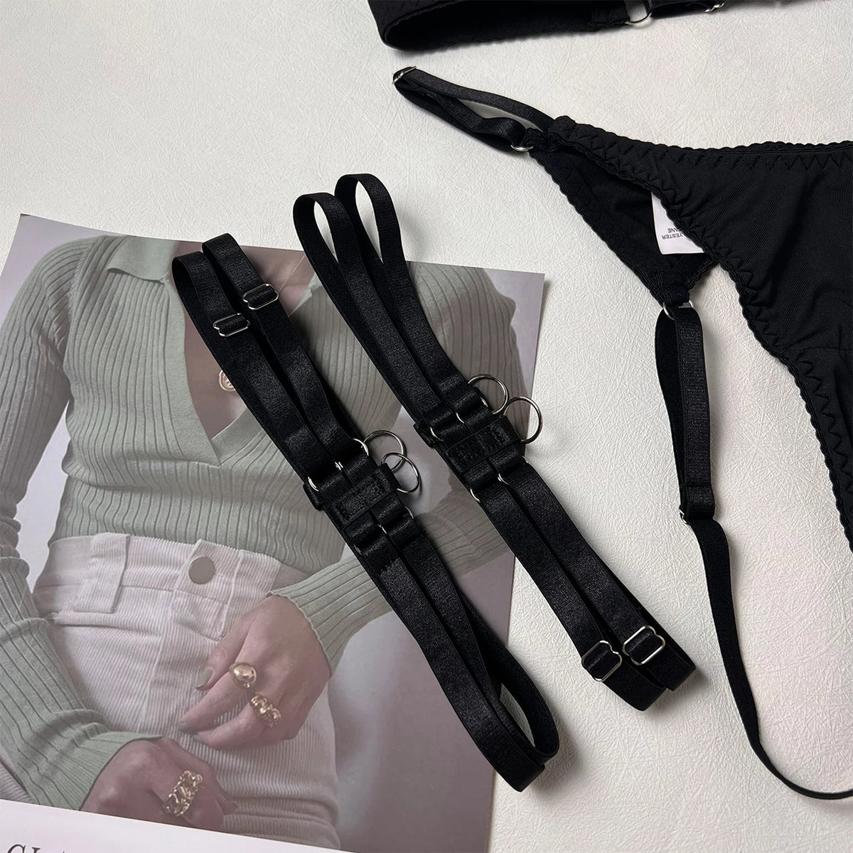 Ellolace Sensual Tassel Fetish Lingerie See Through Open Bra Bilizna Set Hot Sexy Intimate Naked Crotchless Panties Exotic Sets