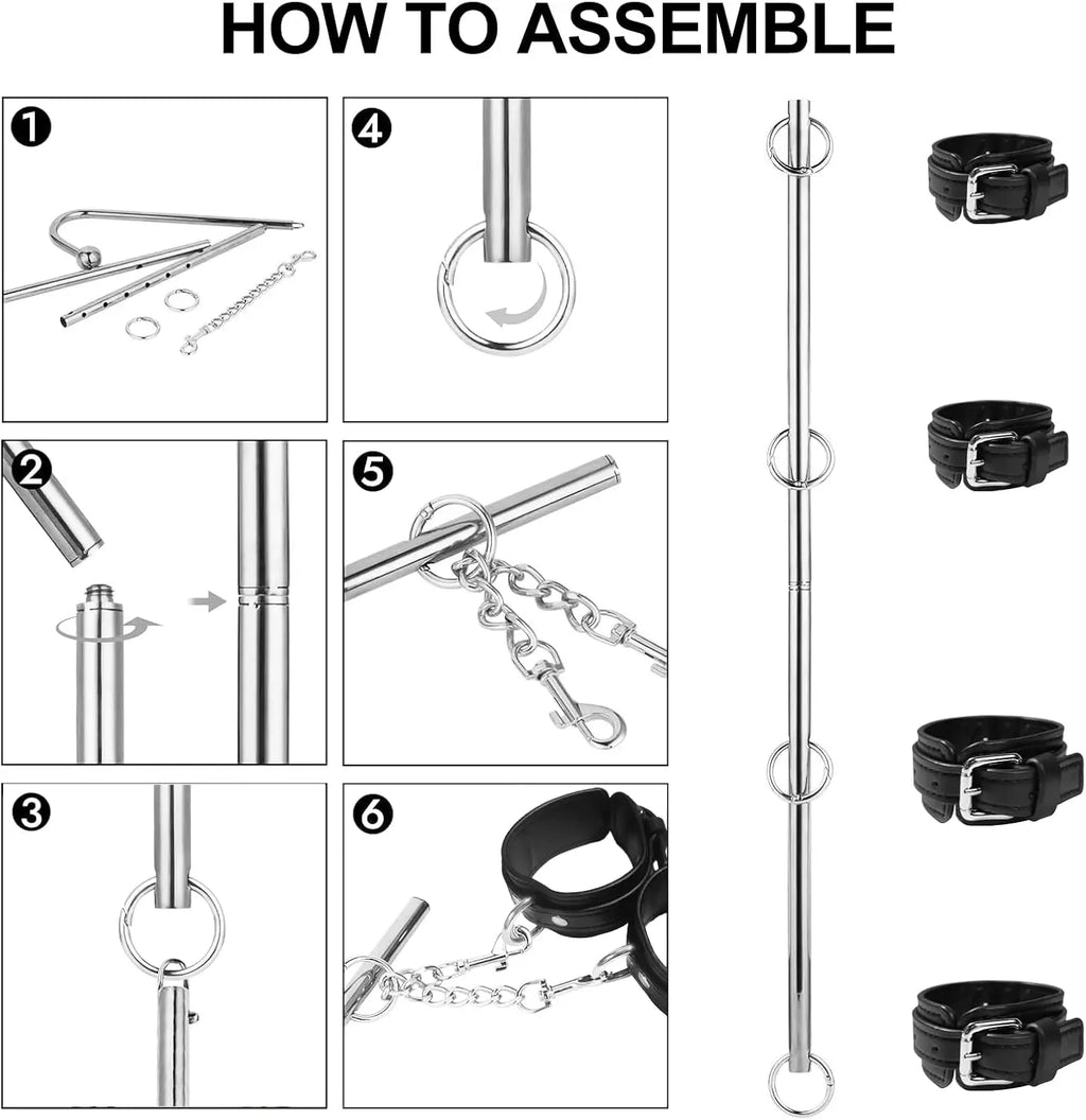 Anal Hook Sex Bondage BDSM Kit Bed Restraints Set with Traction Chain Slave Straps with Handcuff Collar Ankle Cuffs SM Game Play