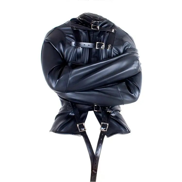 SM Games Bondage Straight Jacket Harness,Slave Role Gimp Costumes Sextoys BDSM Leather Lingerie Straitjacket with Crotch Strap