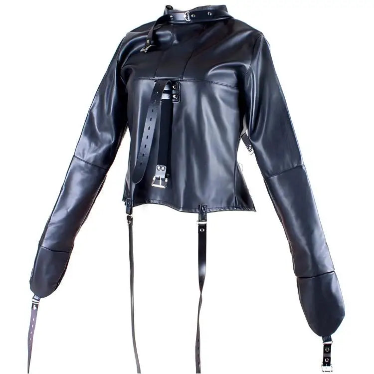 SM Games Bondage Straight Jacket Harness,Slave Role Gimp Costumes Sextoys BDSM Leather Lingerie Straitjacket with Crotch Strap