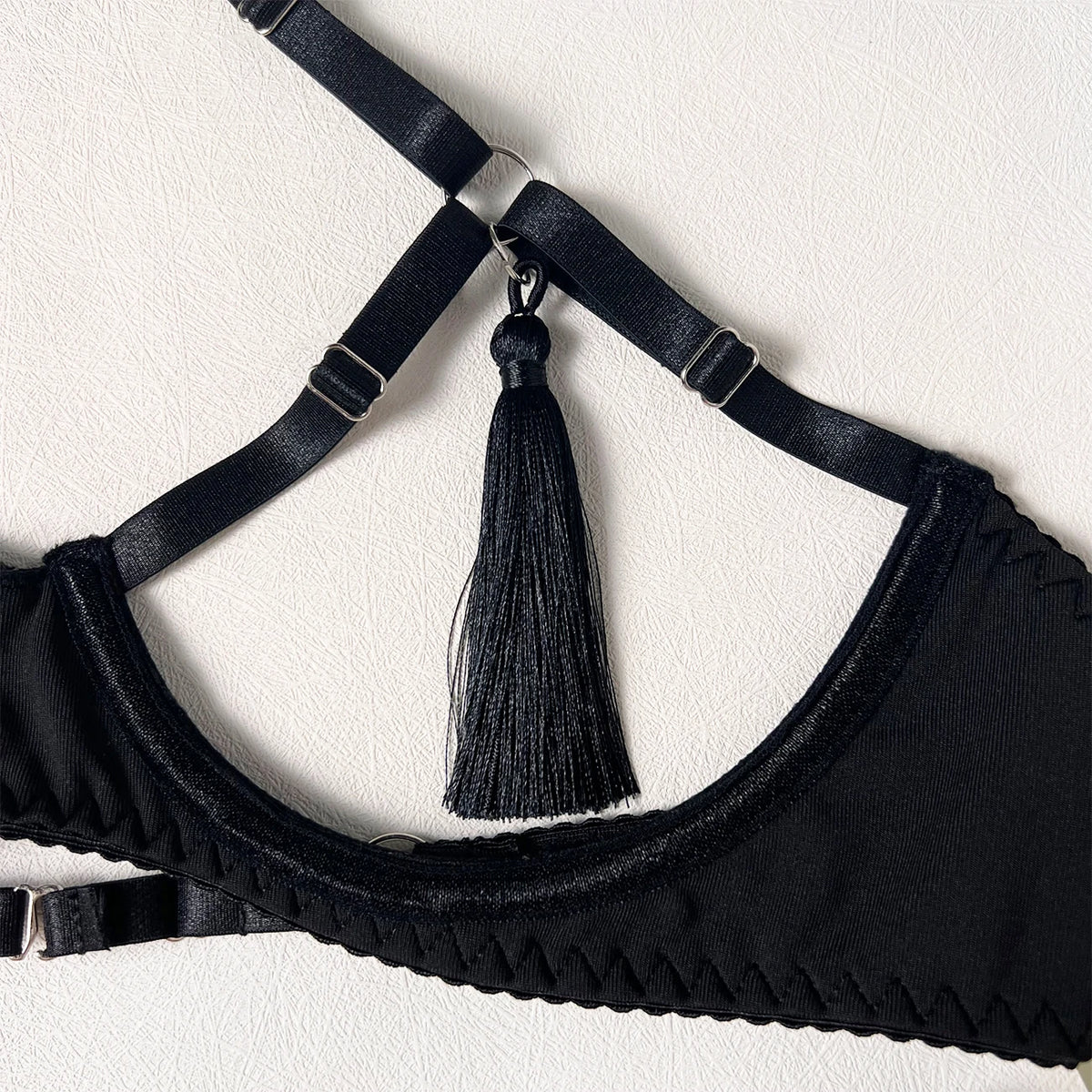 Ellolace Sensual Tassel Fetish Lingerie See Through Open Bra Bilizna Set Hot Sexy Intimate Naked Crotchless Panties Exotic Sets