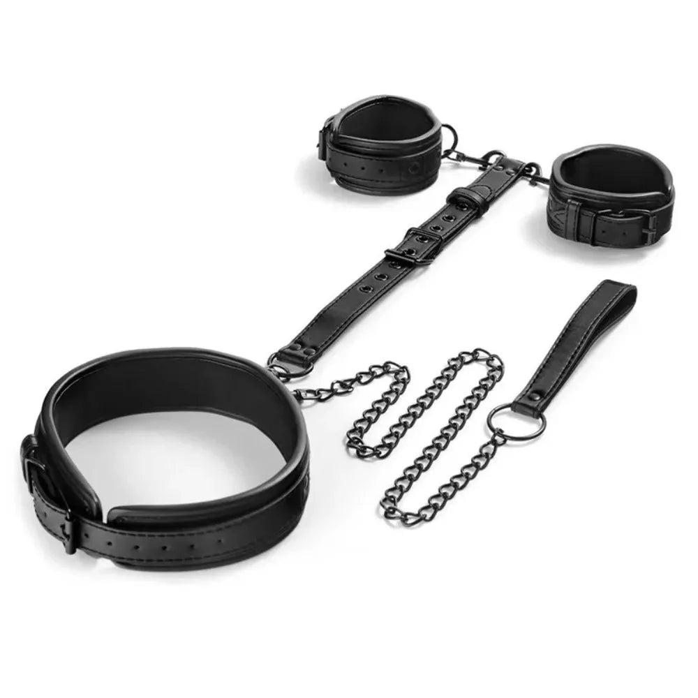 Neck to Wrist BDSM Bondage Sex Restraints Kit Couples Sex Toys Bondage Set With Chain Leash Back Handcuff Collar Slave Role Play