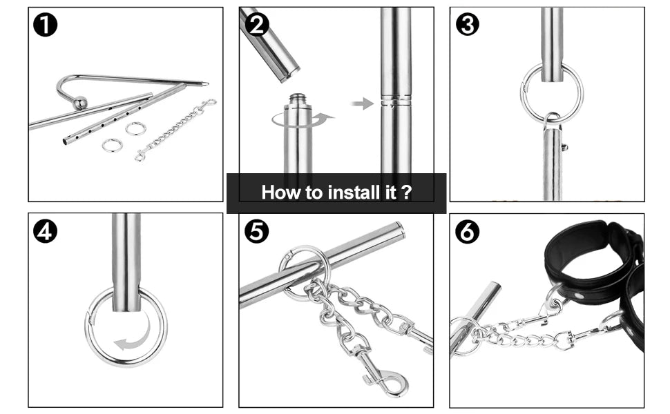 Anal Hook Sex Bondage BDSM Kit Bed Restraints Set with Traction Chain Slave Straps with Handcuff Collar Ankle Cuffs SM Game Play