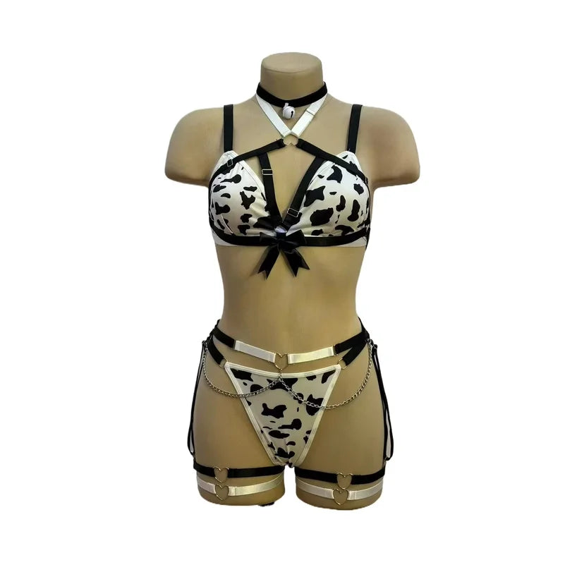 Sexy Lingerie Suit Spotted Sexy Neck Halter Pure Sensual Uniform Lingerie Split Set Women's Sexy Halter Underwear Suit