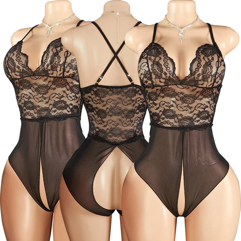 Erotic Lingerie Women  Underwear Porn Babydolls Dress Bodysuit Exotic Seductive Sleepwear Sheer Lace Bra Crotchless Sexy