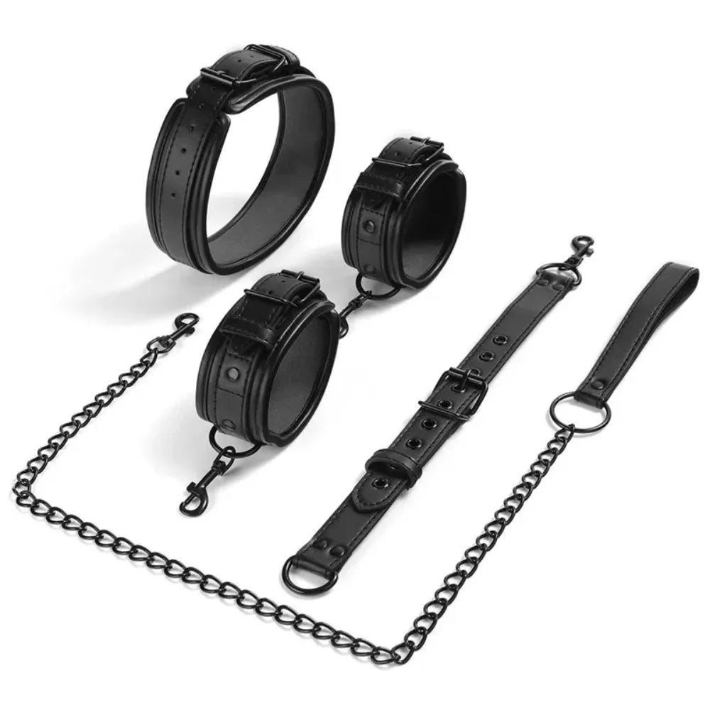 Neck to Wrist BDSM Bondage Sex Restraints Kit Couples Sex Toys Bondage Set With Chain Leash Back Handcuff Collar Slave Role Play