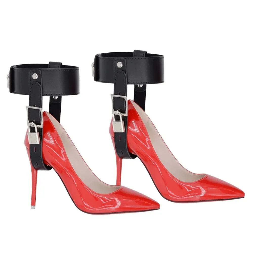 Lockable PU Leather Ankle Cuff Straps For High Heels BDSM Bondage Restraint Fetish Erotic Accessory Toy For Adult Women Couple