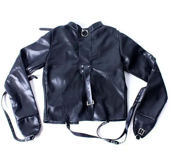 SM Games Bondage Straight Jacket Harness,Slave Role Gimp Costumes Sextoys BDSM Leather Lingerie Straitjacket with Crotch Strap