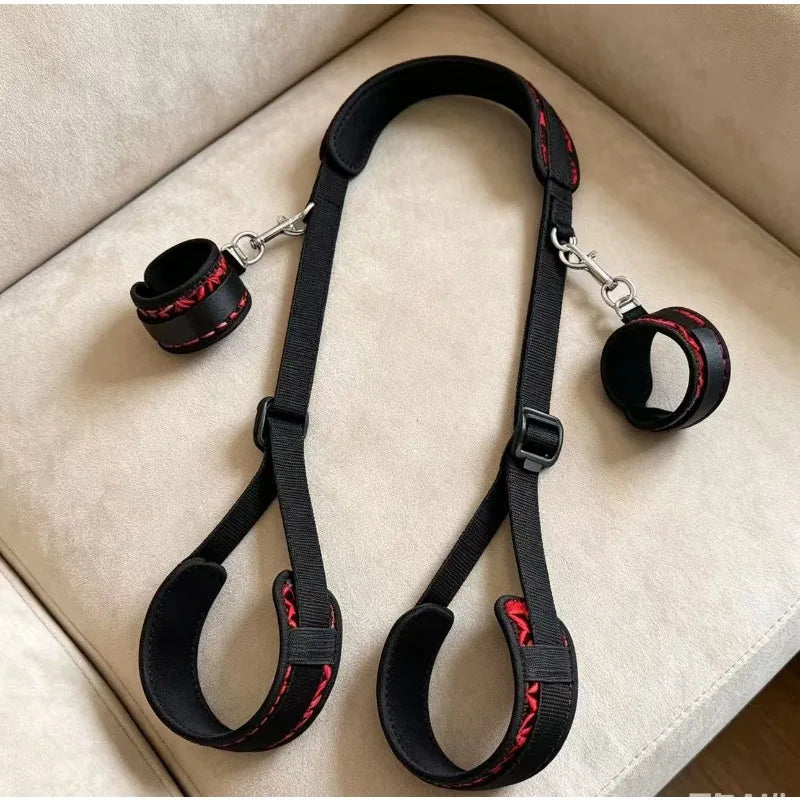 Sexual BDSM Sex Toys Sex Bondage Wrist and Thigh Restraints Set SM Sex Bondage Leg Clamps with Adjustable Straps, Sex Toys Kit