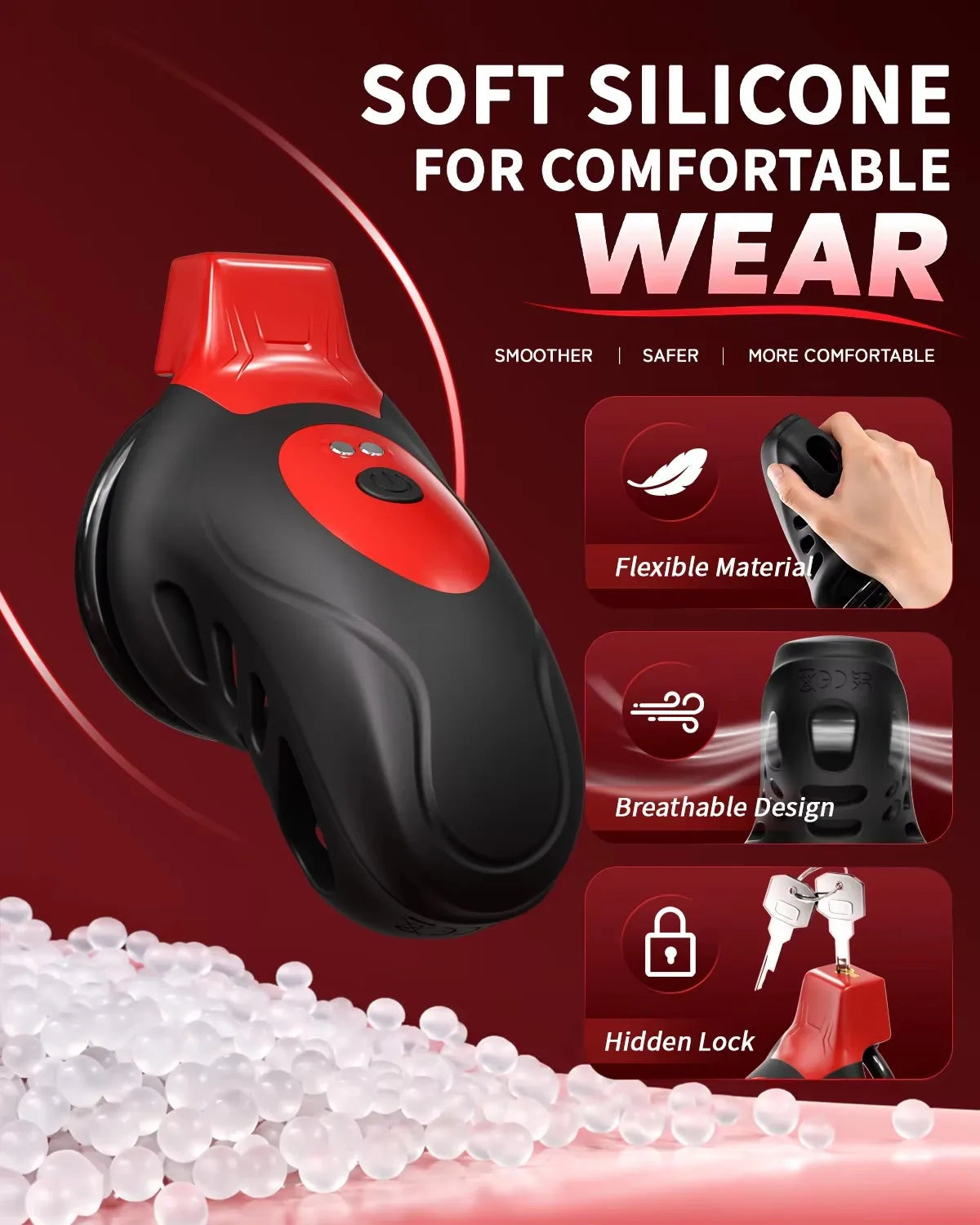 SENSIVO Vibrating Chastity Cage for Men Cock Cage with 5 Sizes Rings and Invisible Lock Silicone Male Bondage Gear & Accessories