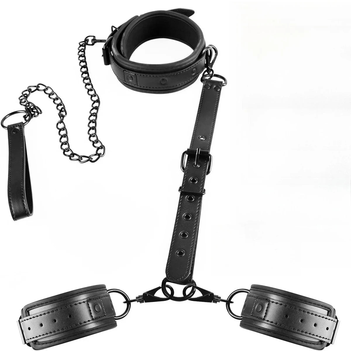 Neck to Wrist BDSM Bondage Sex Restraints Kit Couples Sex Toys Bondage Set With Chain Leash Back Handcuff Collar Slave Role Play