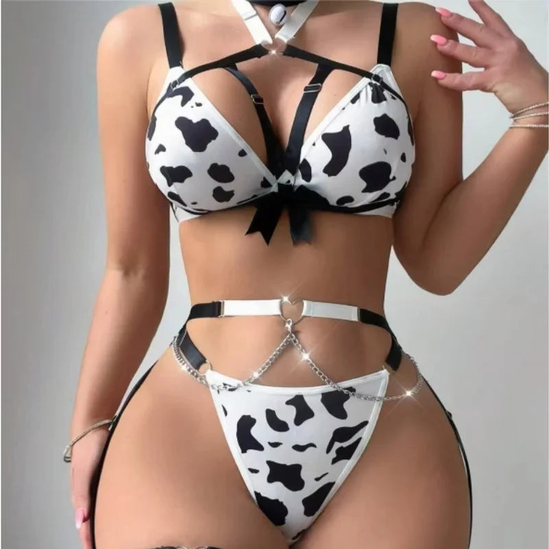 Sexy Lingerie Suit Spotted Sexy Neck Halter Pure Sensual Uniform Lingerie Split Set Women's Sexy Halter Underwear Suit