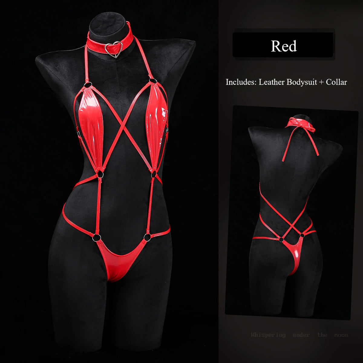 Black Patent Leather Strappy Bodysuit Sexy Crotchless Jumpsuit Harness Choker Wet Teddy Fetish Erotic Role Lingerie Set Hot New