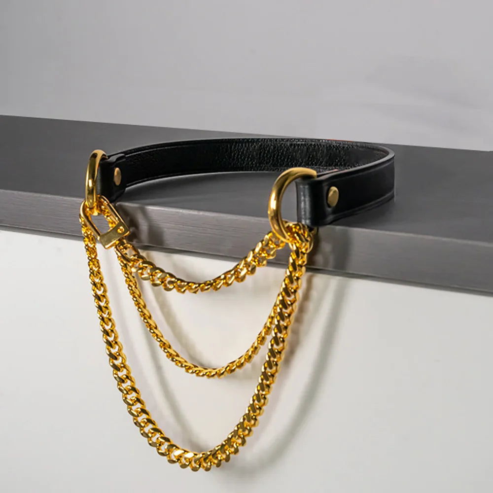 SM Genuine Leather Erotic Collar Punk Collar Choker Neckband Adult Couple Bondage Cosplay Luxury Necklace Personality Fashion
