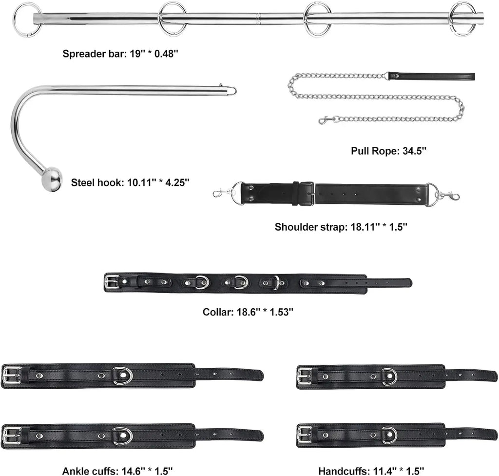 Anal Hook Sex Bondage BDSM Kit Bed Restraints Set with Traction Chain Slave Straps with Handcuff Collar Ankle Cuffs SM Game Play