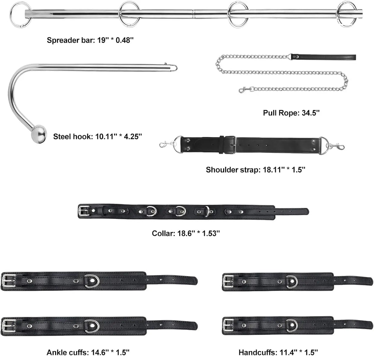 Anal Hook Sex Bondage BDSM Kit Bed Restraints Set with Traction Chain Slave Straps with Handcuff Collar Ankle Cuffs SM Game Play