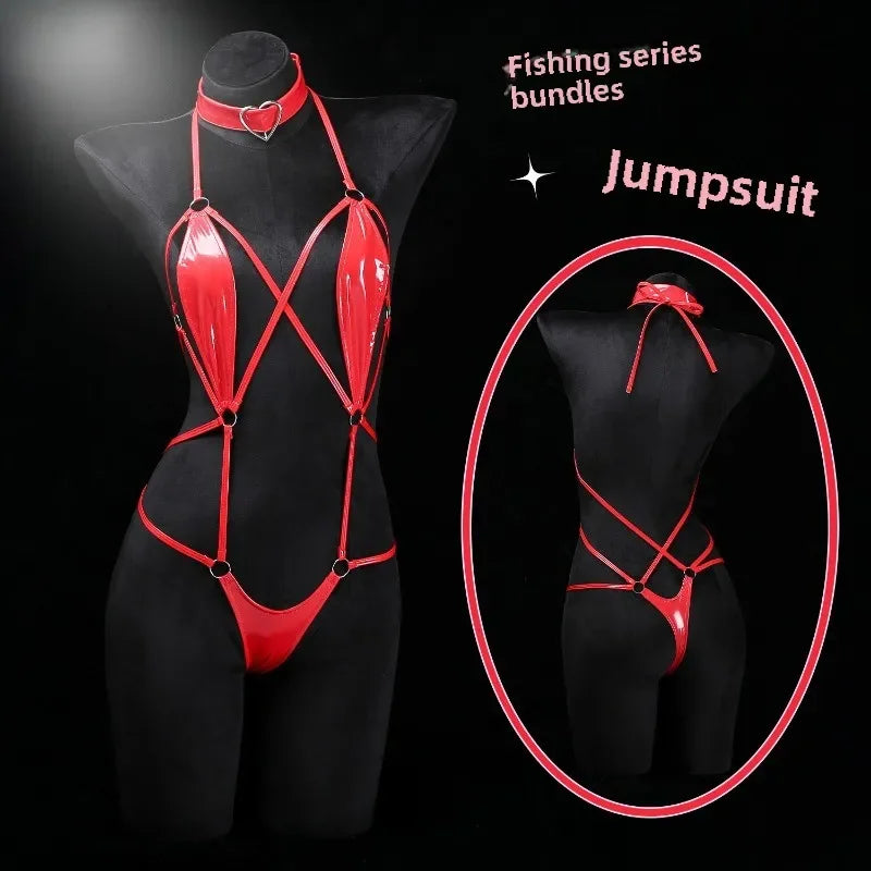 Sex Underwear One-Piece Bundle Set Open Crotch Sex Sexy Set Lacquer Leather Sexy Lingerie Latex Color Lure Anime Cosplay