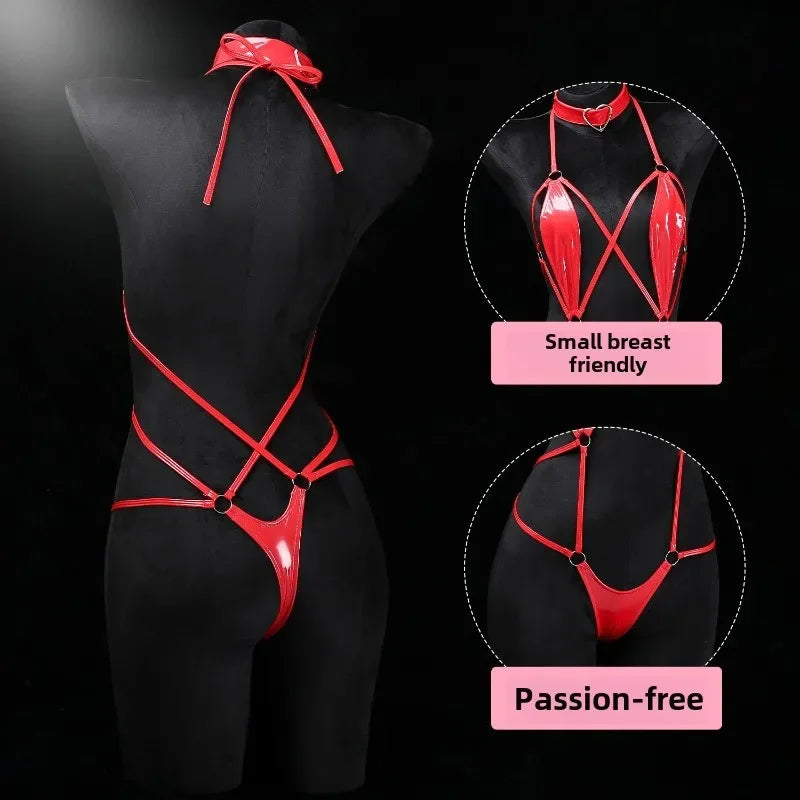 Sex Underwear One-Piece Bundle Set Open Crotch Sex Sexy Set Lacquer Leather Sexy Lingerie Latex Color Lure Anime Cosplay
