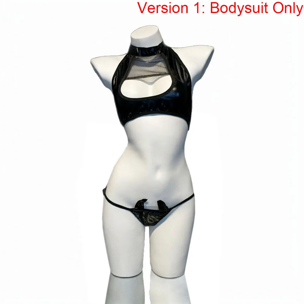 Bunny/Devil Demon Sexy Cosplay Strappy Harness Bodysuit Faux Leather Roleplay Costume