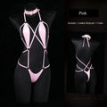 Black Patent Leather Strappy Bodysuit Sexy Crotchless Jumpsuit Harness Choker Wet Teddy Fetish Erotic Role Lingerie Set Hot New