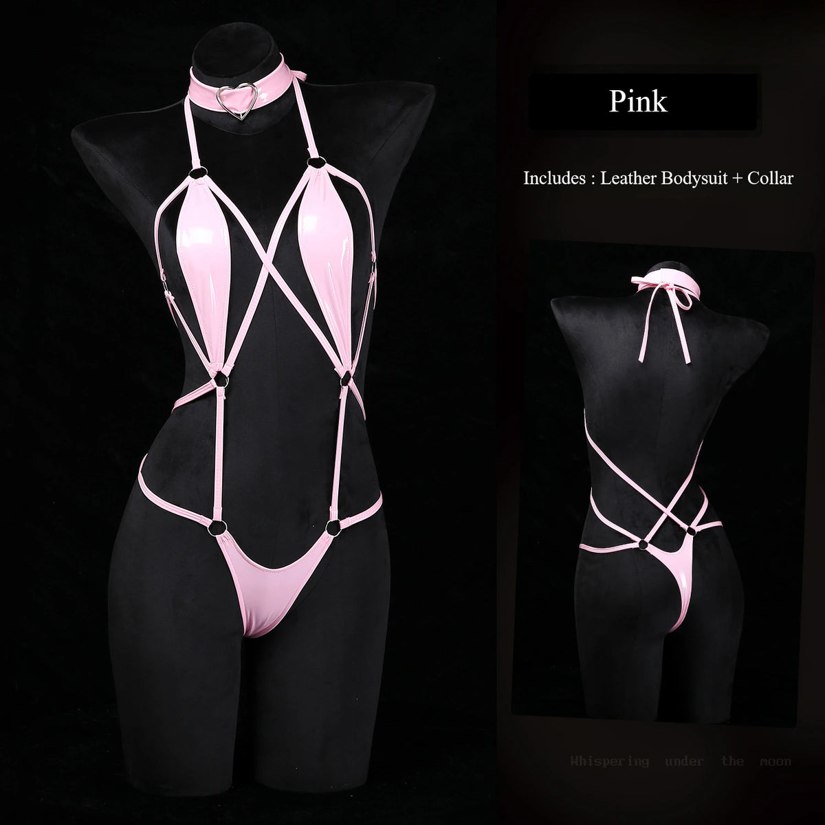 Black Patent Leather Strappy Bodysuit Sexy Crotchless Jumpsuit Harness Choker Wet Teddy Fetish Erotic Role Lingerie Set Hot New