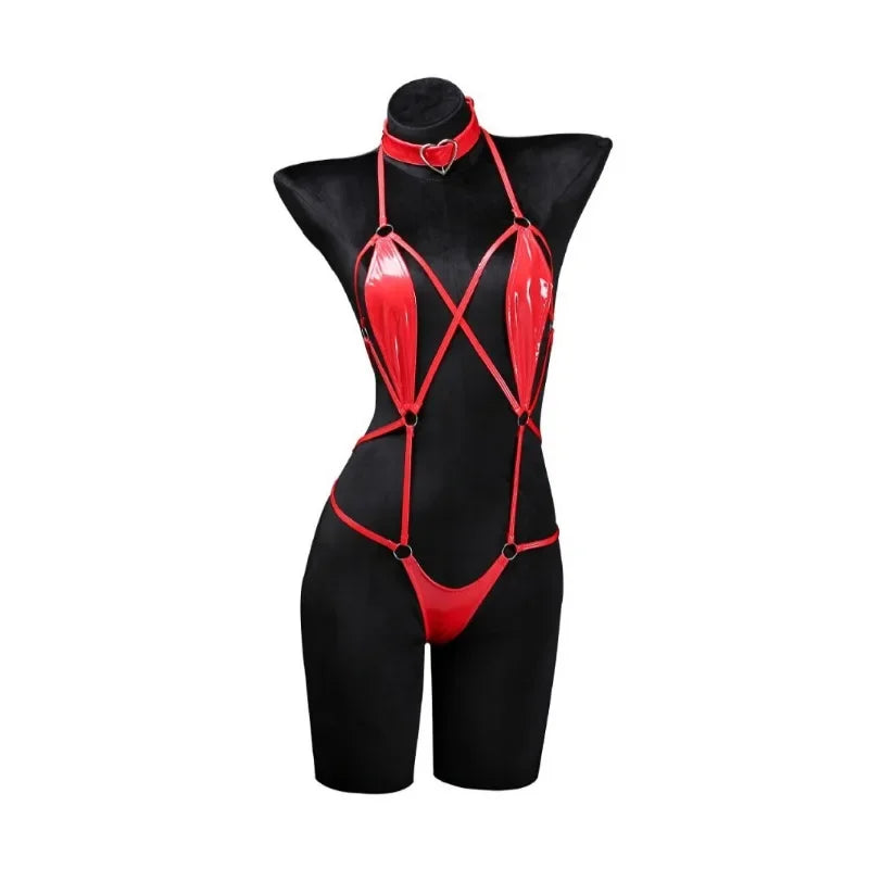Sex Underwear One-Piece Bundle Set Open Crotch Sex Sexy Set Lacquer Leather Sexy Lingerie Latex Color Lure Anime Cosplay
