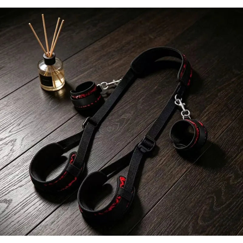 Sexual BDSM Sex Toys Sex Bondage Wrist and Thigh Restraints Set SM Sex Bondage Leg Clamps with Adjustable Straps, Sex Toys Kit