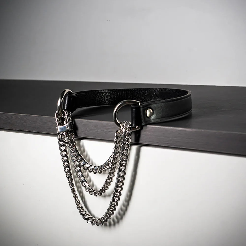 SM Genuine Leather Erotic Collar Punk Collar Choker Neckband Adult Couple Bondage Cosplay Luxury Necklace Personality Fashion