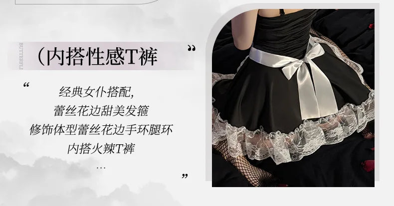 Japanese Lace Anime Cosplay Costume High Quality Black White Maid Outfit Apron Dress Cute Sexy Lingerie Couple Games Sex Uniform