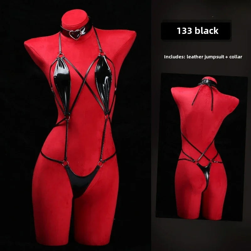Sex Underwear One-Piece Bundle Set Open Crotch Sex Sexy Set Lacquer Leather Sexy Lingerie Latex Color Lure Anime Cosplay