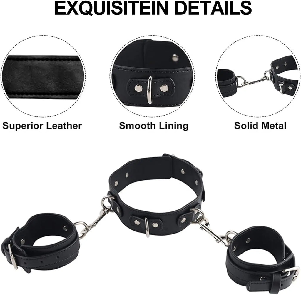 Anal Hook Sex Bondage BDSM Kit Bed Restraints Set with Traction Chain Slave Straps with Handcuff Collar Ankle Cuffs SM Game Play