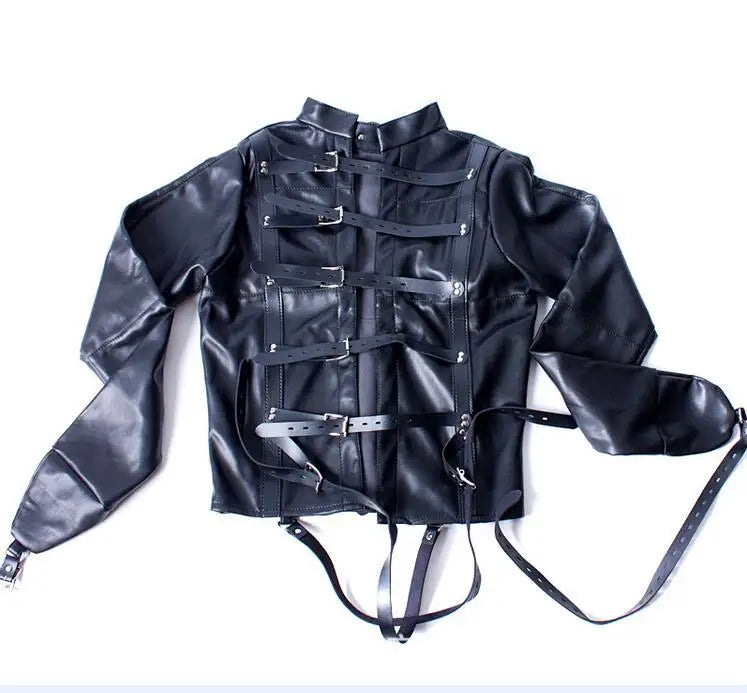 SM Games Bondage Straight Jacket Harness,Slave Role Gimp Costumes Sextoys BDSM Leather Lingerie Straitjacket with Crotch Strap