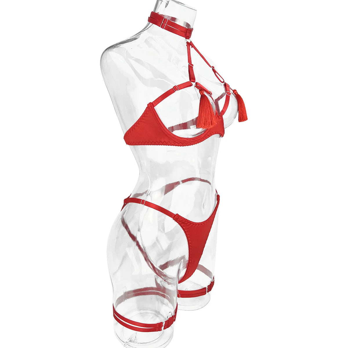 Ellolace Sensual Tassel Fetish Lingerie See Through Open Bra Bilizna Set Hot Sexy Intimate Naked Crotchless Panties Exotic Sets