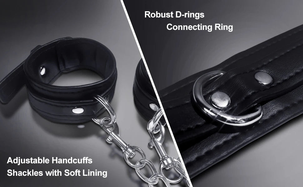 Anal Hook Sex Bondage BDSM Kit Bed Restraints Set with Traction Chain Slave Straps with Handcuff Collar Ankle Cuffs SM Game Play