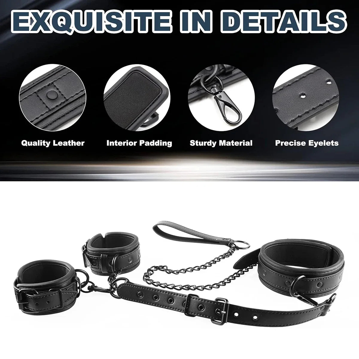 Neck to Wrist BDSM Bondage Sex Restraints Kit Couples Sex Toys Bondage Set With Chain Leash Back Handcuff Collar Slave Role Play