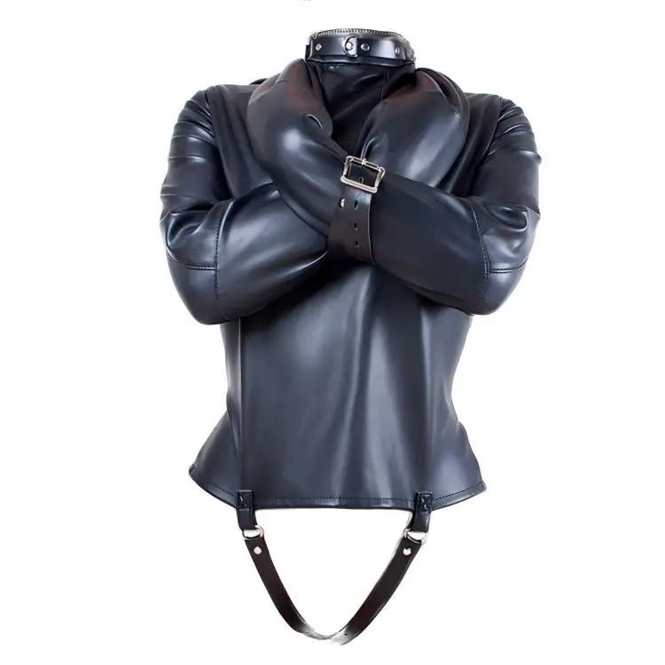 SM Games Bondage Straight Jacket Harness,Slave Role Gimp Costumes Sextoys BDSM Leather Lingerie Straitjacket with Crotch Strap